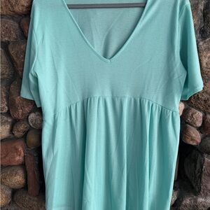 Aqua V-Neck Babydoll Top